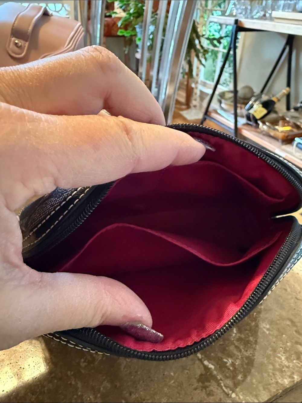 Coach Signature Mini Pouch in Black and Tan with Pink Lining - Picture 4 of 5